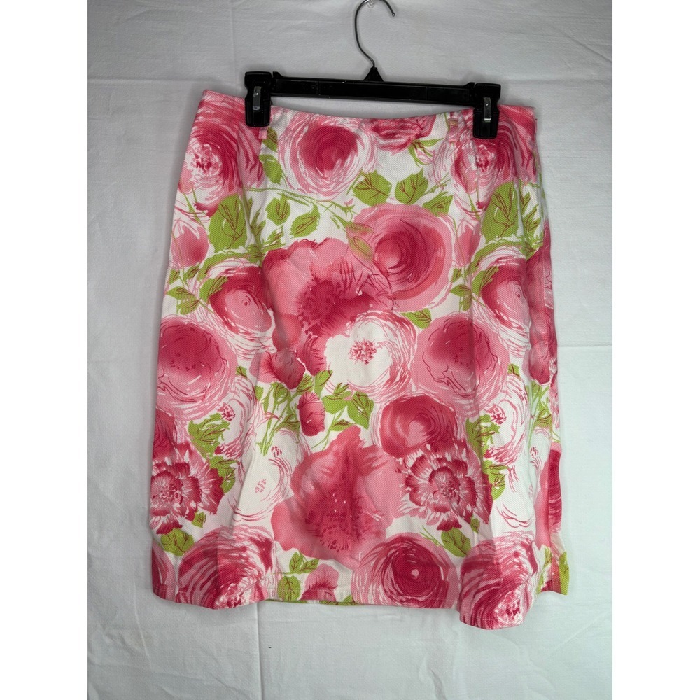Susan Bristol Pink Floral Rose Pencil Skirt Cotton Blend Size 10 Knee Length